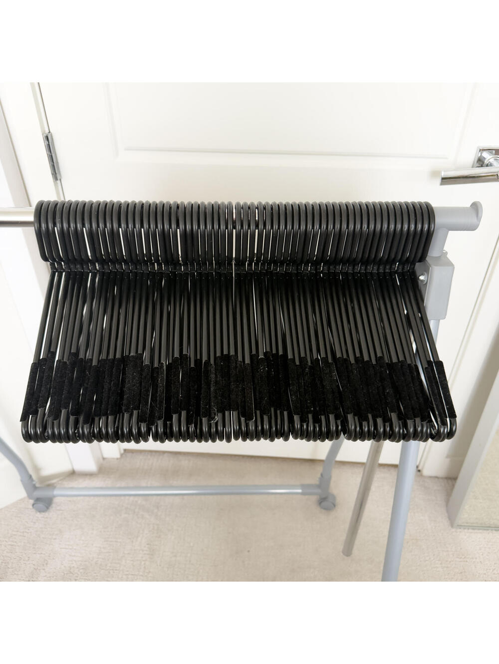 Black Plastic Clothes Hangers with Velvet Non-Slip Stickers - Set of 57